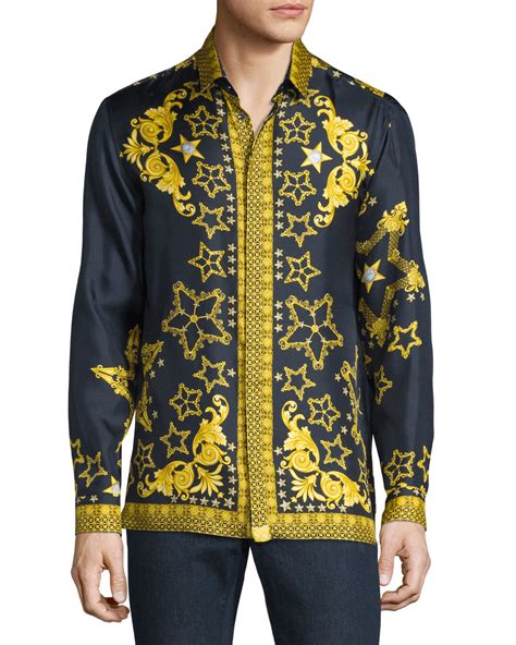 versace long sleeve blue|Versace shirt men's price.